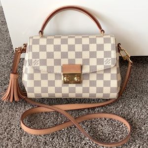 Louis Vuitton Damier Azur Canvas White and Tan Leather Top-Handle Crossbody